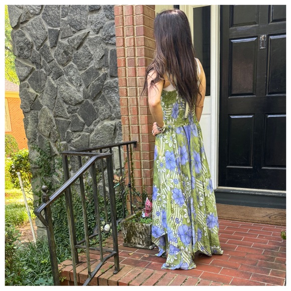 42 Boho Silk Blend One of Kind Print Sleeveless Asymmetrical Maxi Dress - Picture 8 of 8